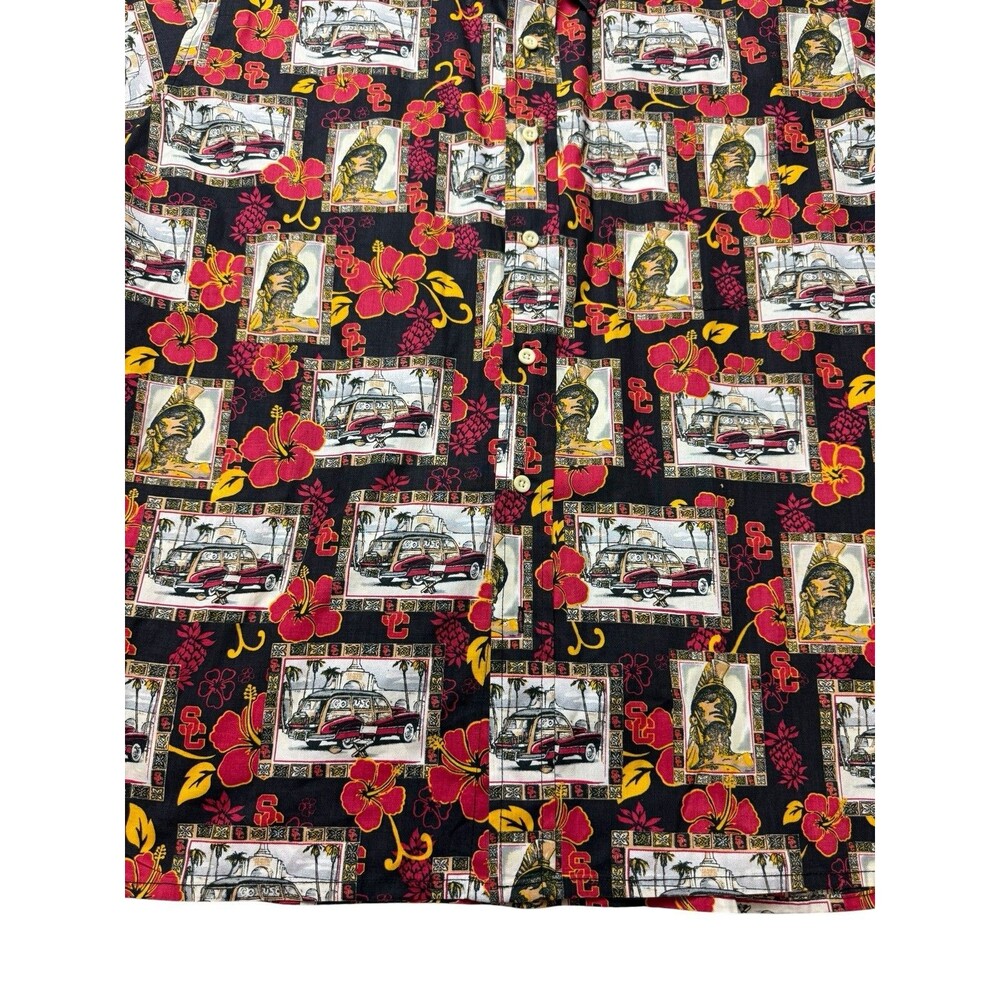 Vintage USC Trojans Mens Shirt 2XL Red Hawaiian Tropical Button Down Camp NCAA - Picture 3 of 6